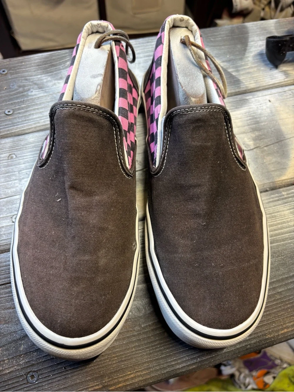 Vans black/pink checkerboard slip-on sneakers Mens 11 good condition